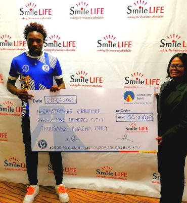 Mighty Mukuru Wanderers forward Christopher Kumwembe snatches the First Man of the match Award